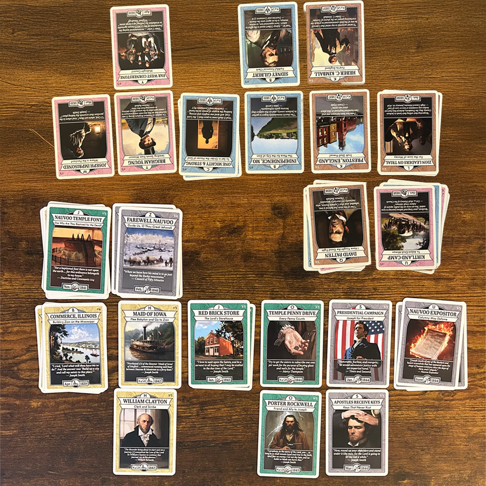 The cards layed out in a game format
